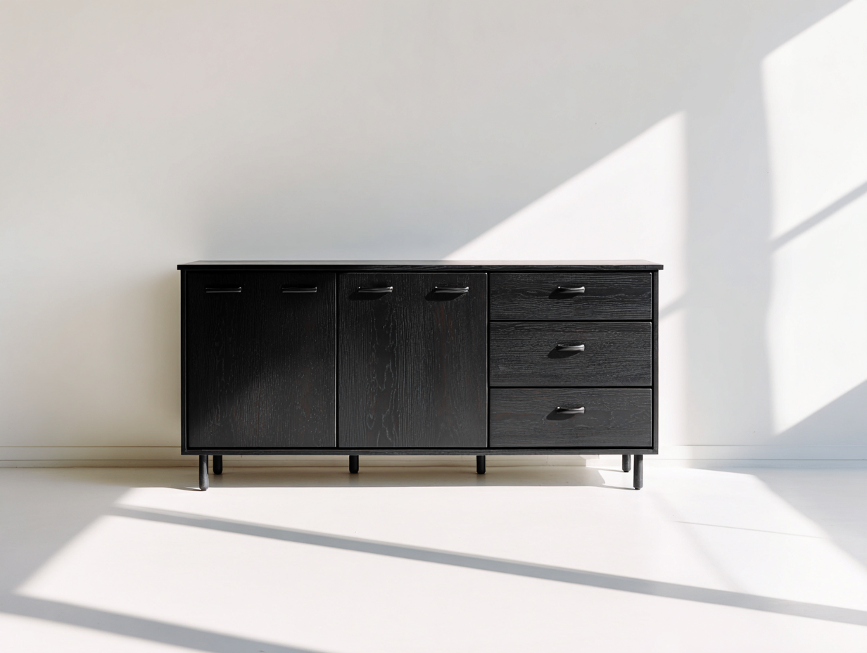 Dielenschränke - MDF und Metall 150x40x75 cm - Schwarz - Modern mit 2 Türen und 3 Schubladen-Votaiocasa