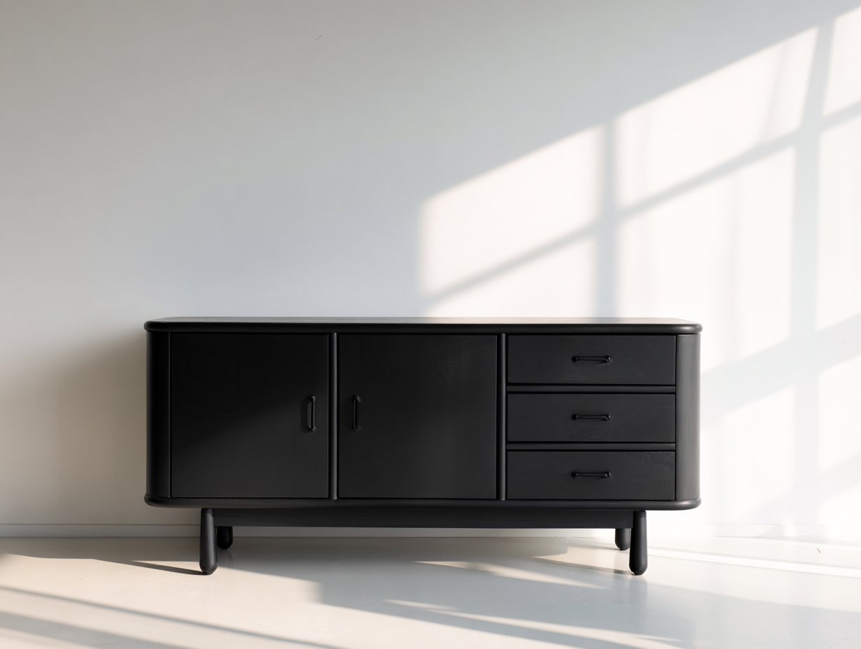 Dielenschränke Holzwerkstoff 150x40x75 cm - schwarz - modernes Flurmöbel mit 2 Türen und 3 Schubladen-Votaiocasa
