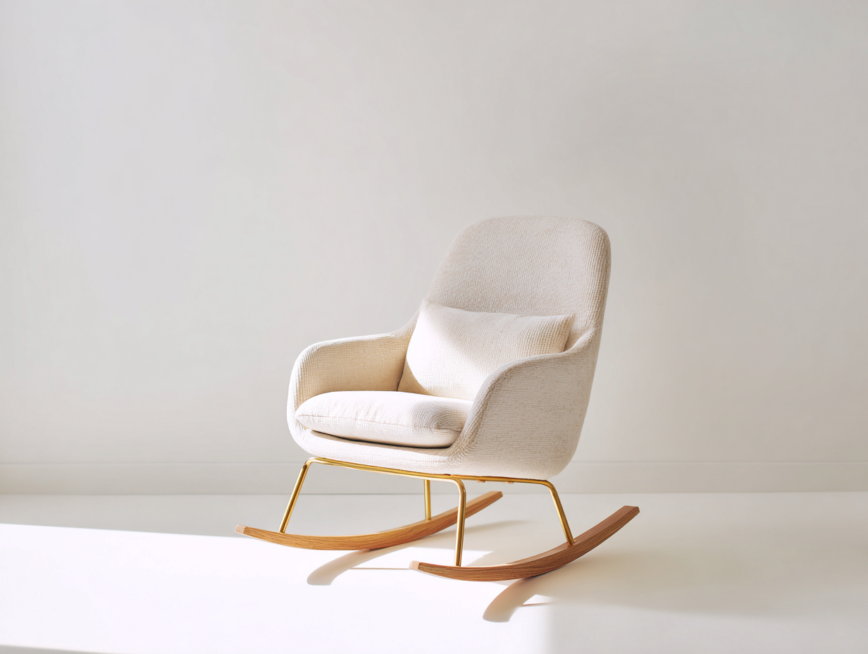 Schaukelstühle Stoffbezug 72 x 92 x 98 cm - Cremeweiß - Für Wohnzimmer - Modernes Design mit hoher Rückenlehne-Votaiocasa