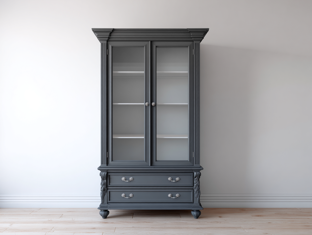 Vitrinen - MDF Glas und Holz 100x42x190 cm - Dunkelgrau - Klassisch mit 2 Glastüren und 2 Schubladen-Votaiocasa