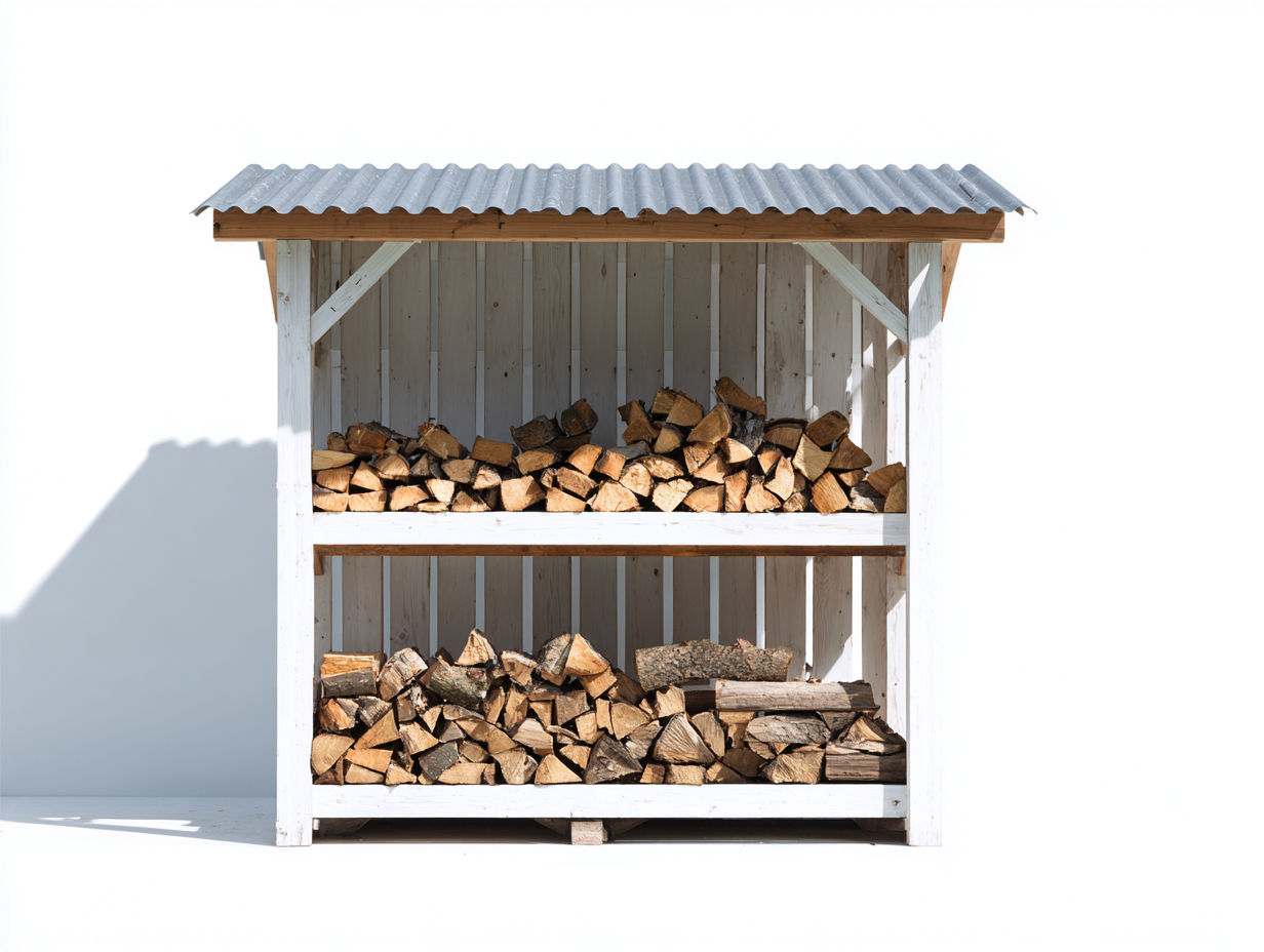 Kaminholzregal Holz 200x60x190 cm - Weiß-Natur-Grau - zweistöckig überdacht für Garten-Votaiocasa