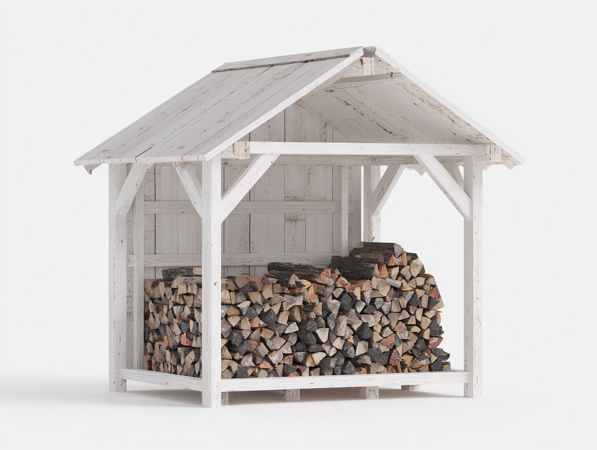 Kaminholzregal Holz 200x80x220 cm - Weiß-Naturholz - überdachtes Design für Garten und Terrasse-Votaiocasa