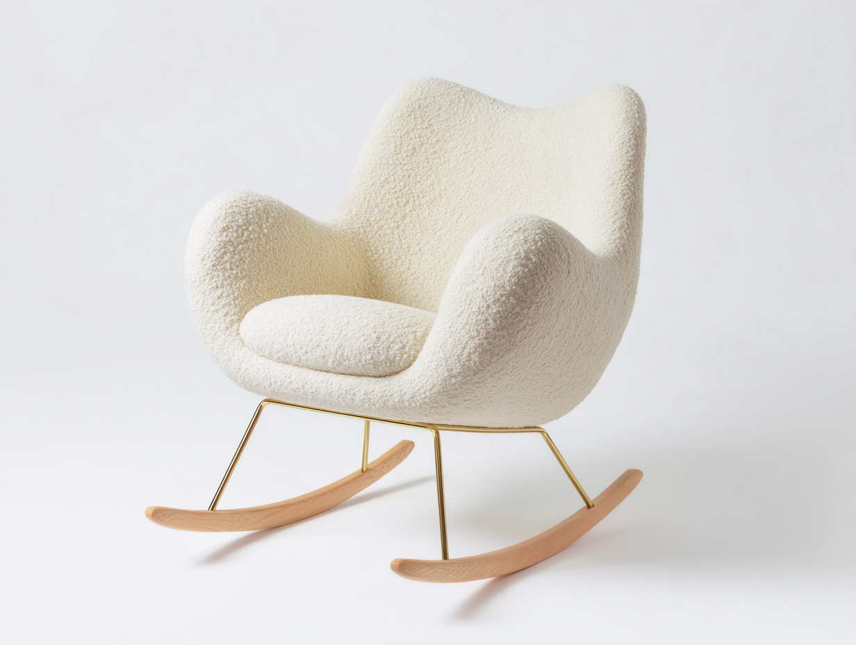 Schaukelstühle Bouclé-Stoff 82x78x96 cm - Cremeweiß-Naturholz-Gold - modernes Design-Votaiocasa