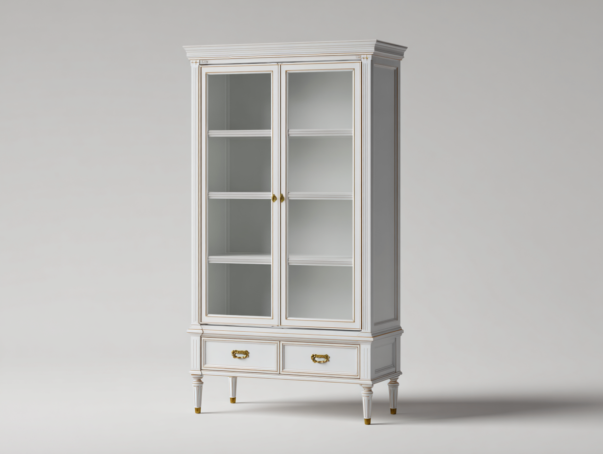 Vitrinen Holzwerkstoff Glas 100x40x190 cm - Weiß-Gold - für Wohnzimmer mit 2 Glastüren und 2 Schubladen-Votaiocasa