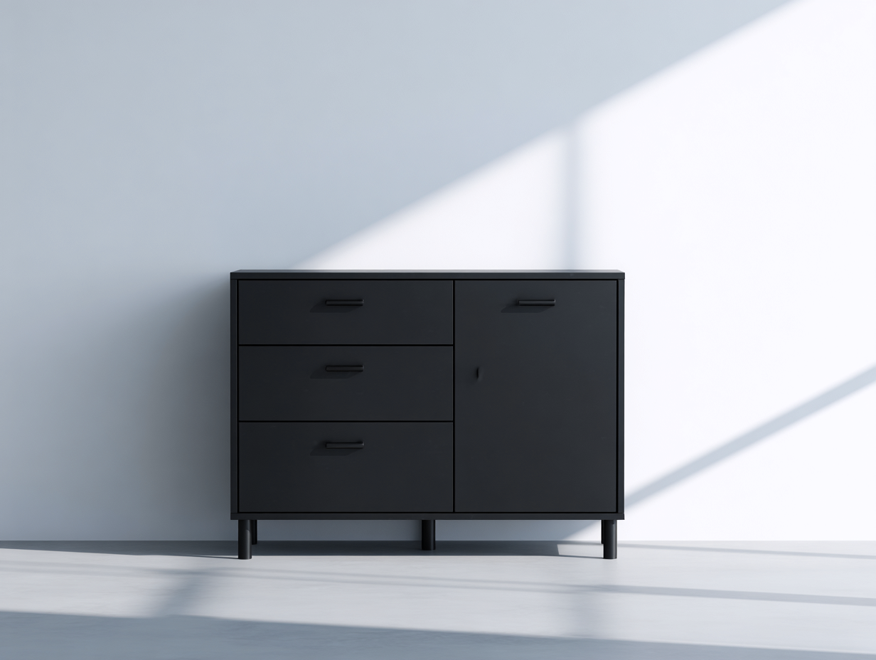 Dielenschränke Holzwerkstoff 120x40x82 cm - Schwarz - modern mit 3 Schubladen und 1 Tür-Votaiocasa