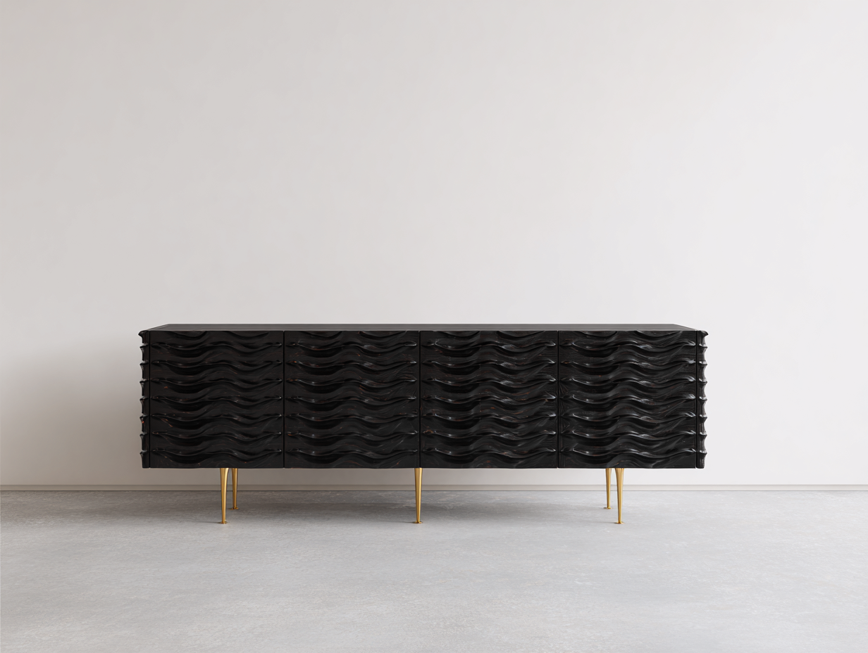 Dielenschränke Holzwerkstoff 200x45x80 cm - Schwarz-Gold - modern mit 4 Türen-Votaiocasa