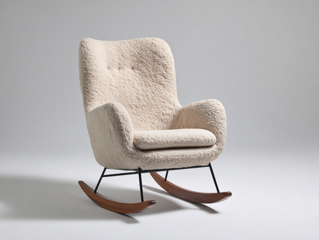 Schaukelstühle - Bouclé-Stoff Holz und Metall 95x75x101 cm - Creme-Natur-Schwarz - Modern mit Kufen-Votaiocasa