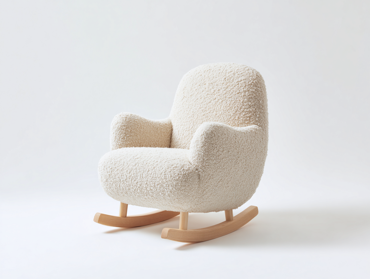 Schaukelstühle Bouclé-Stoff Holz 76x88x96 cm - Cremeweiß-Natur - modern für Wohnzimmer-Votaiocasa