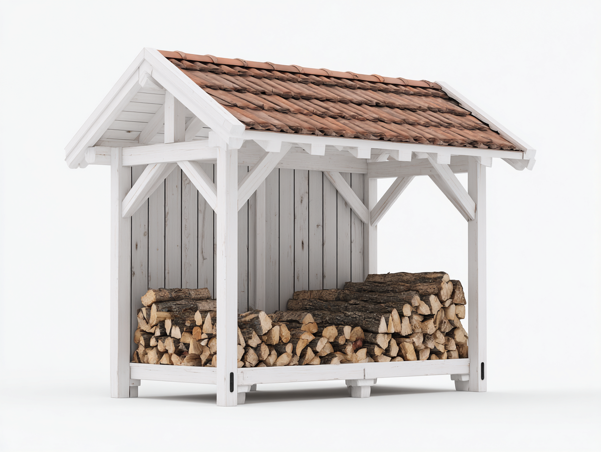 Kaminholzregal Holz 260x90x180 cm - weiß-braun - überdachtes Design mit Satteldach-Votaiocasa