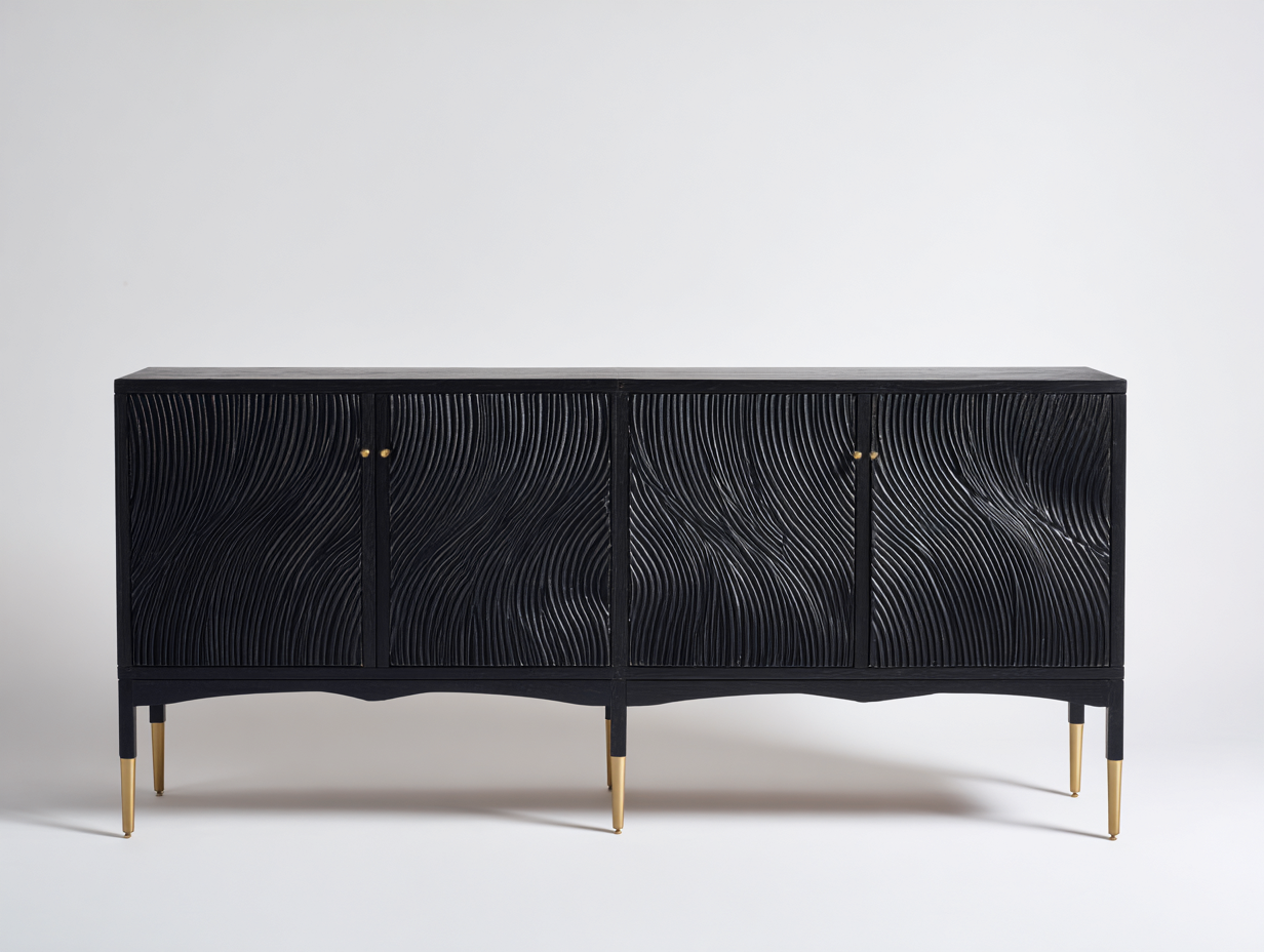 Dielenschränke Holzwerkstoff 180x40x78 cm - schwarz-goldfarben - modernes Flurmöbel mit 4 Türen-Votaiocasa