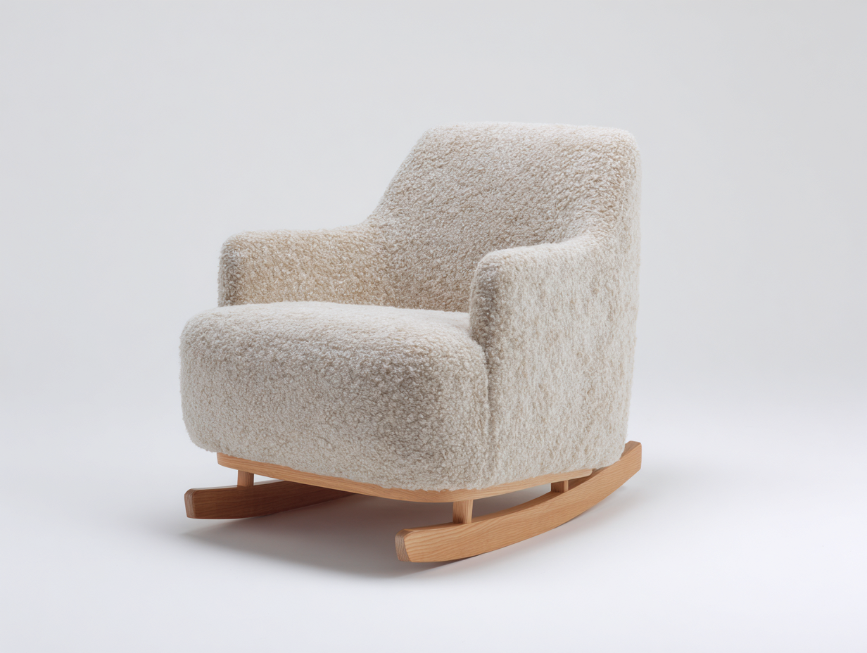 Schaukelstühle Teddy-Stoff 90x82x78 cm - cremeweiß - modernes Design mit Holzschaukeln-Votaiocasa