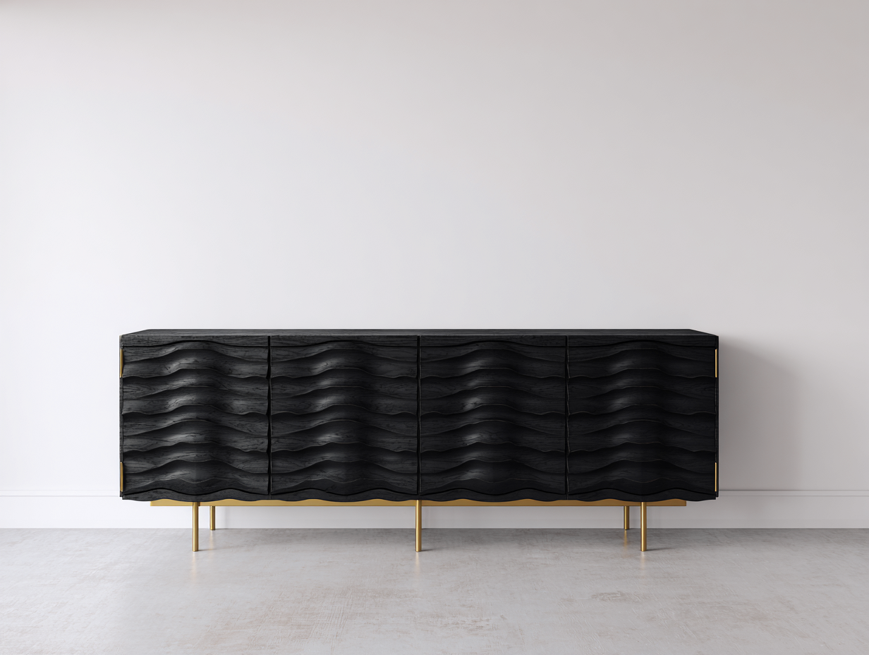 Dielenschränke Holzwerkstoff 200x40x75 cm - Schwarz-Gold - modern mit 4 Türen-Votaiocasa