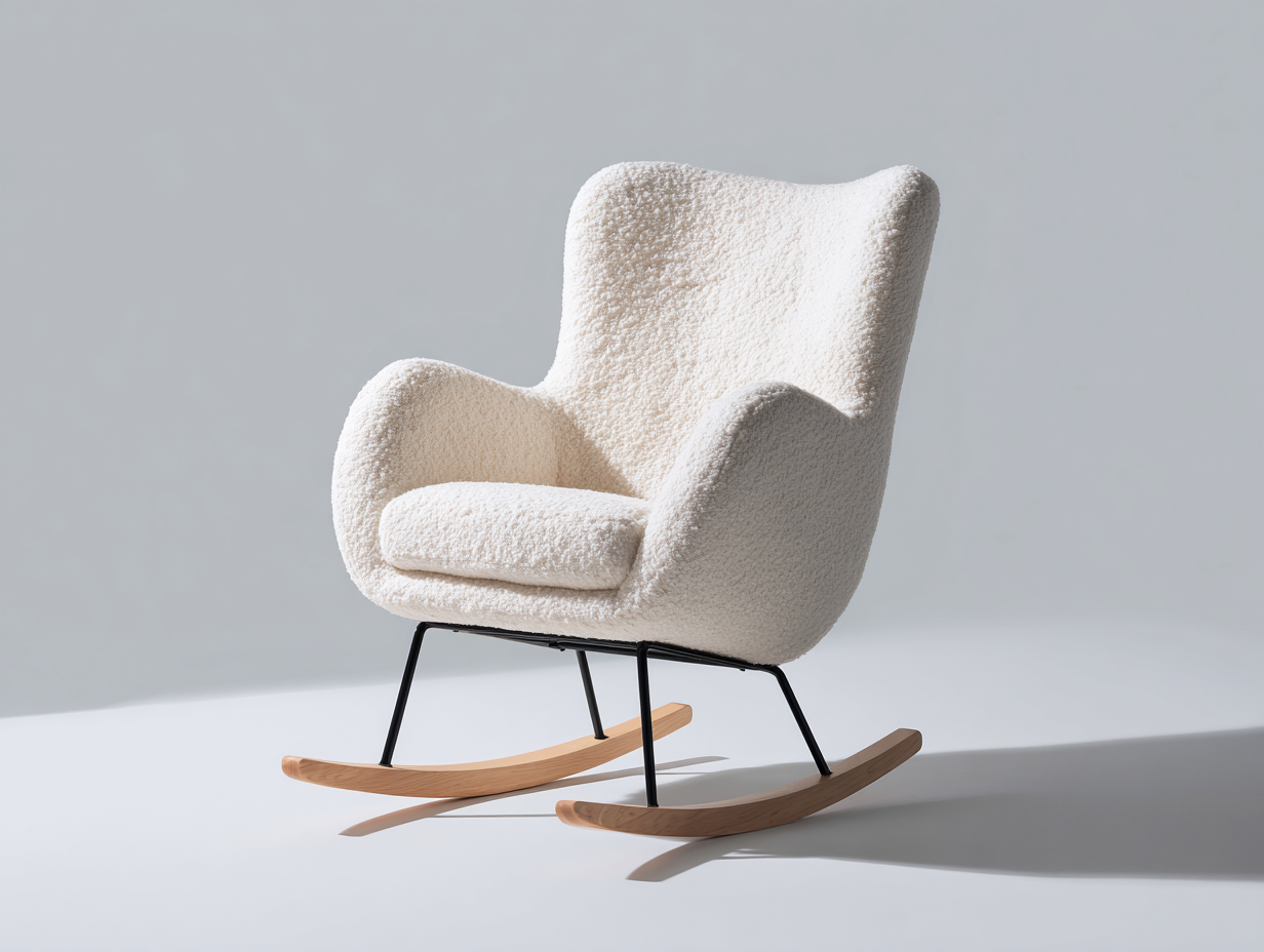 Schaukelstühle Bouclé-Stoff Metall Holz 76x92x102 cm - Cremeweiß-Natur-Schwarz - modern für Wohnzimmer-Votaiocasa