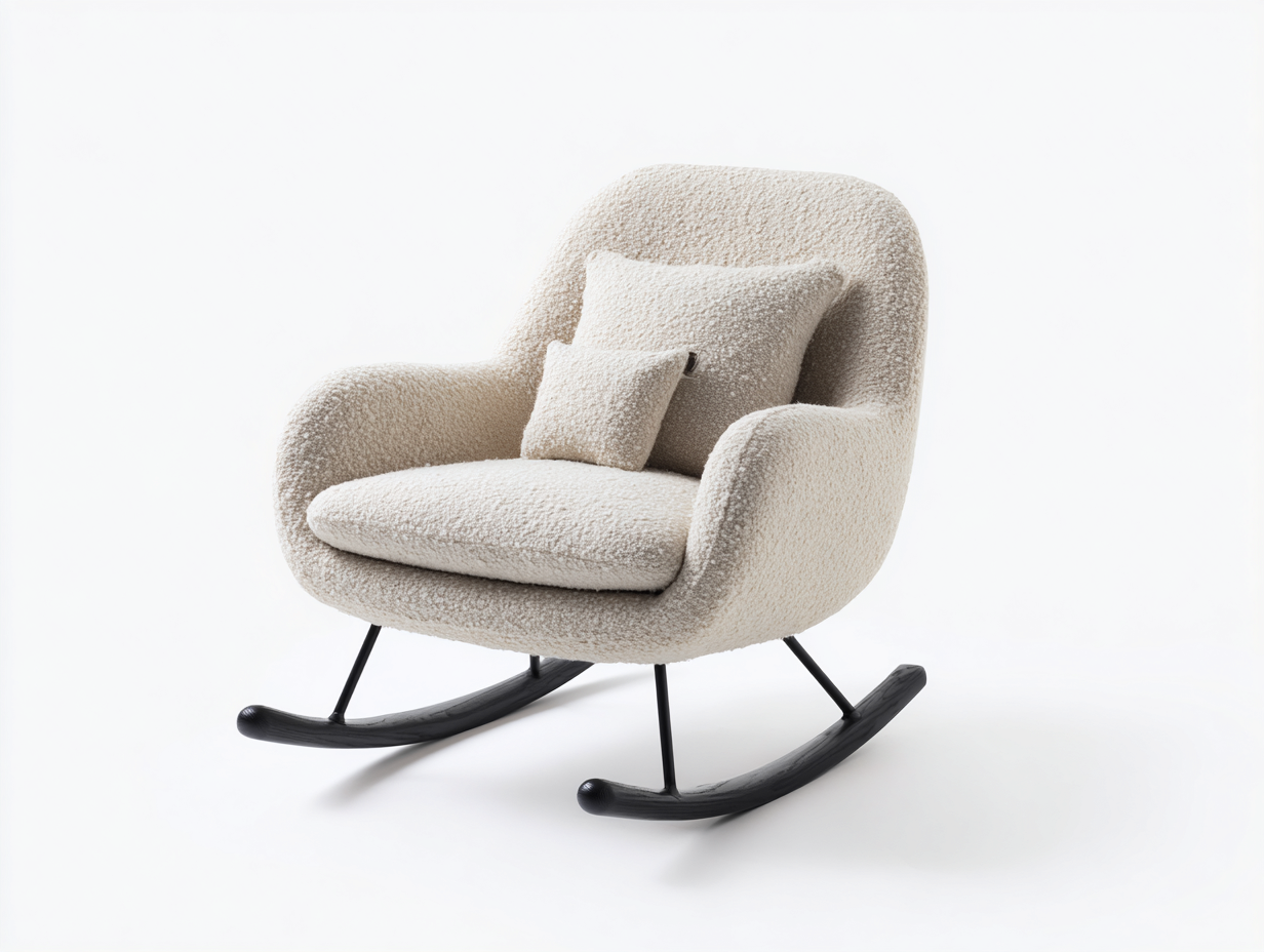 Schaukelstühle - Bouclé-Stoff Holz und Metall 88x80x86 cm - Creme-Schwarz - Modern mit Kufen-Votaiocasa