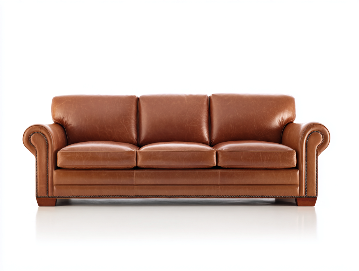 3 Sitzer Sofas Kunstleder 235x90x82 cm - Cognacbraun - klassisch für Wohnzimmer-Votaiocasa