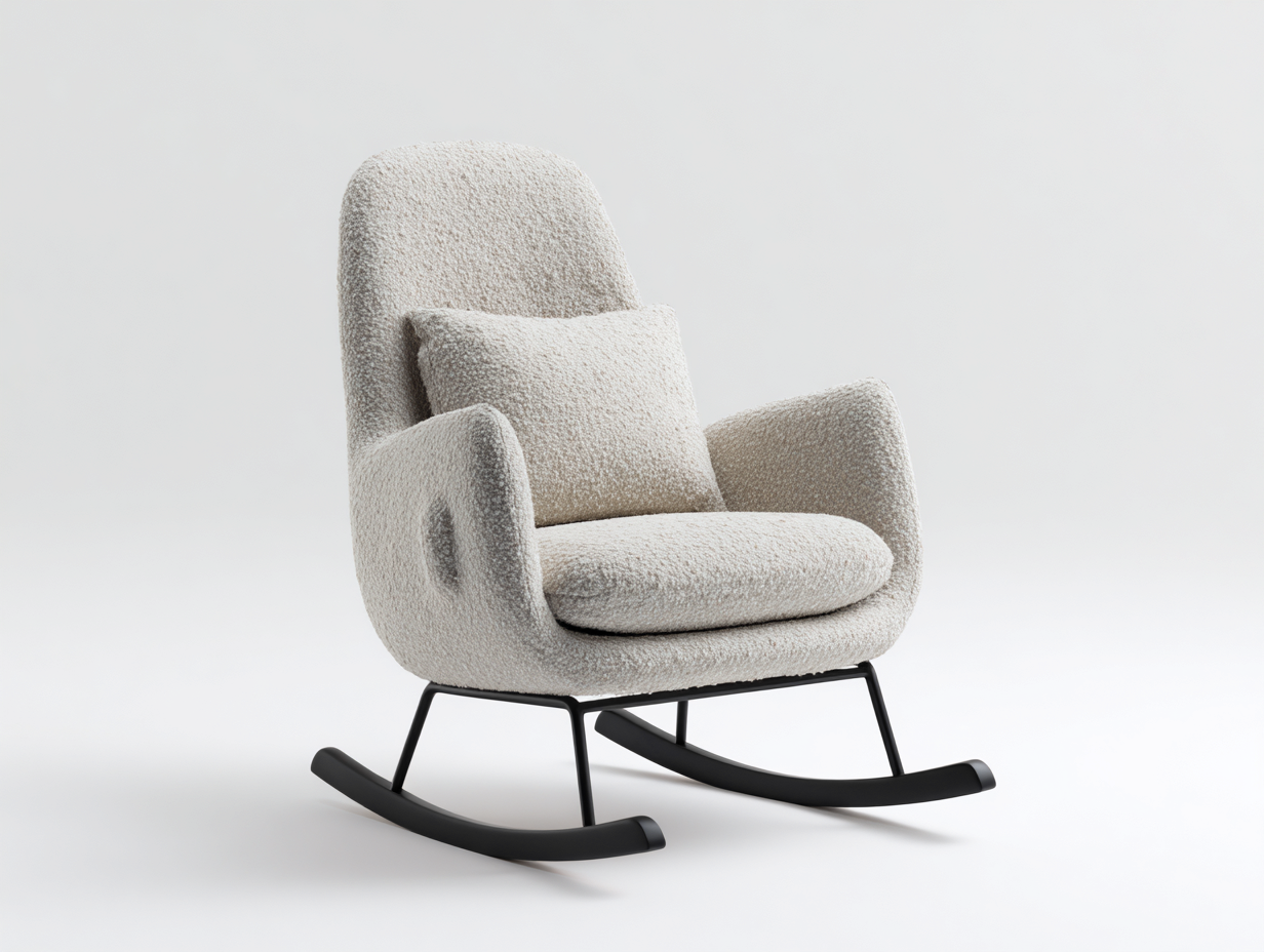 Schaukelstühle Teddy-Stoff 84x86x92 cm - cremeweiß-schwarz - modernes Design mit Metallkufen-Votaiocasa