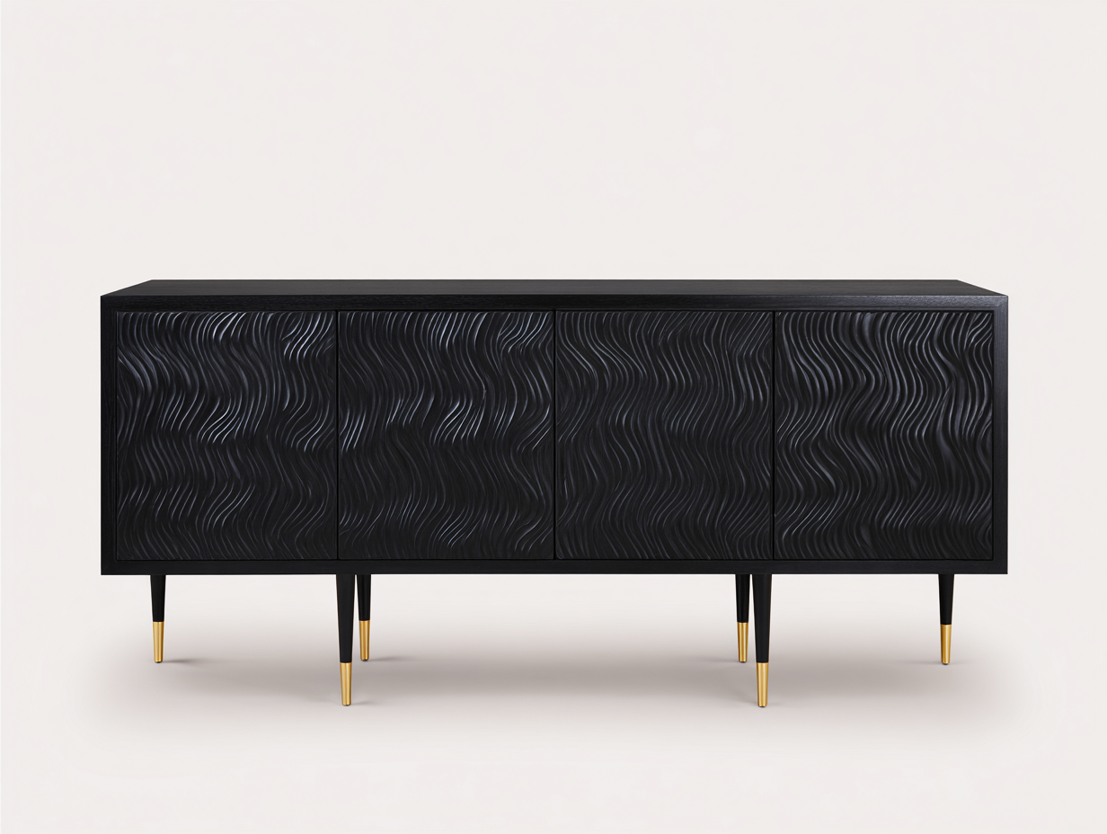 Dielenschränke - MDF und Metall 180x45x80 cm - Schwarz-Gold - Modern mit 4 Türen-Votaiocasa