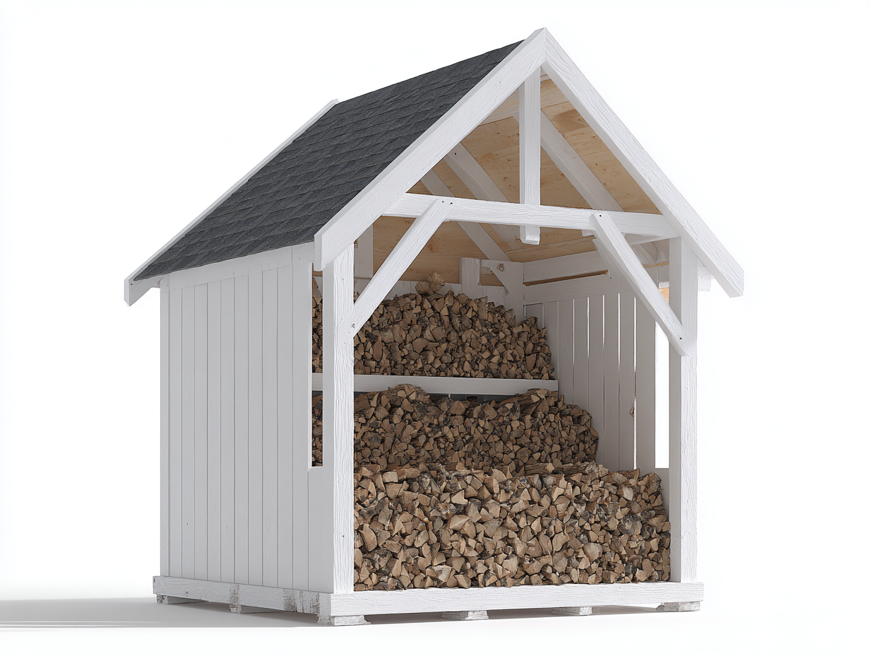 Kaminholzregal - Holz 180x80x210 cm - Weiß-Schwarz - Outdoor mit Satteldach-Votaiocasa