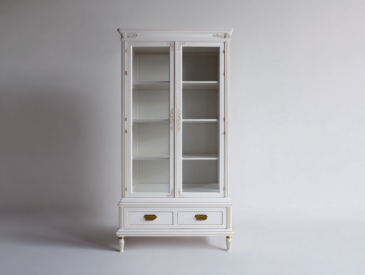 Vitrinen Holzwerkstoff und Glas 100x45x200 cm - Weiß-Gold - klassisches Design-Votaiocasa