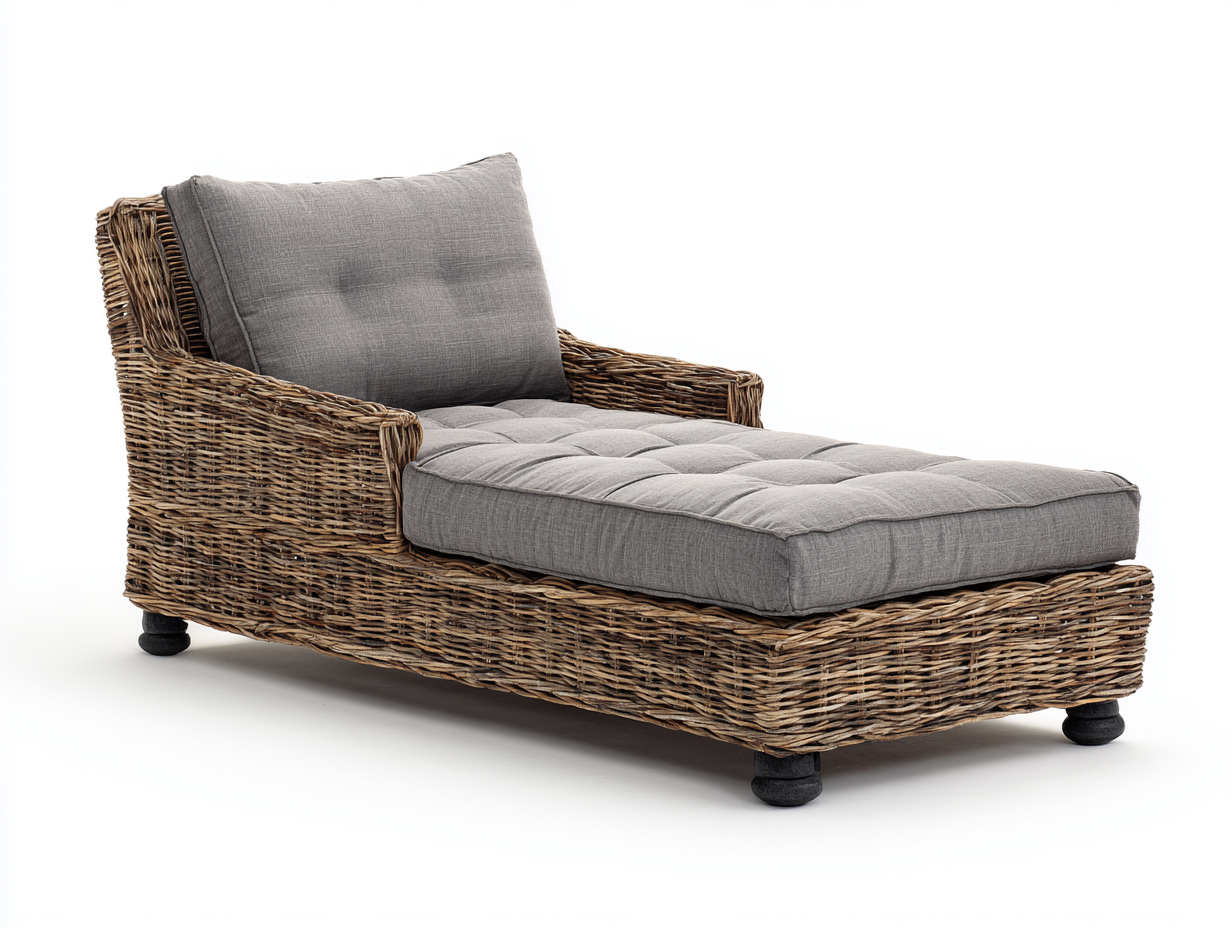 Sonnenliege aus Polyrattan und Metall 195 x 80 x 85 cm - Naturfarben-Grau-Schwarz - Gepolstertes Design mit Armlehnen für den Außenbereich-Talinranest