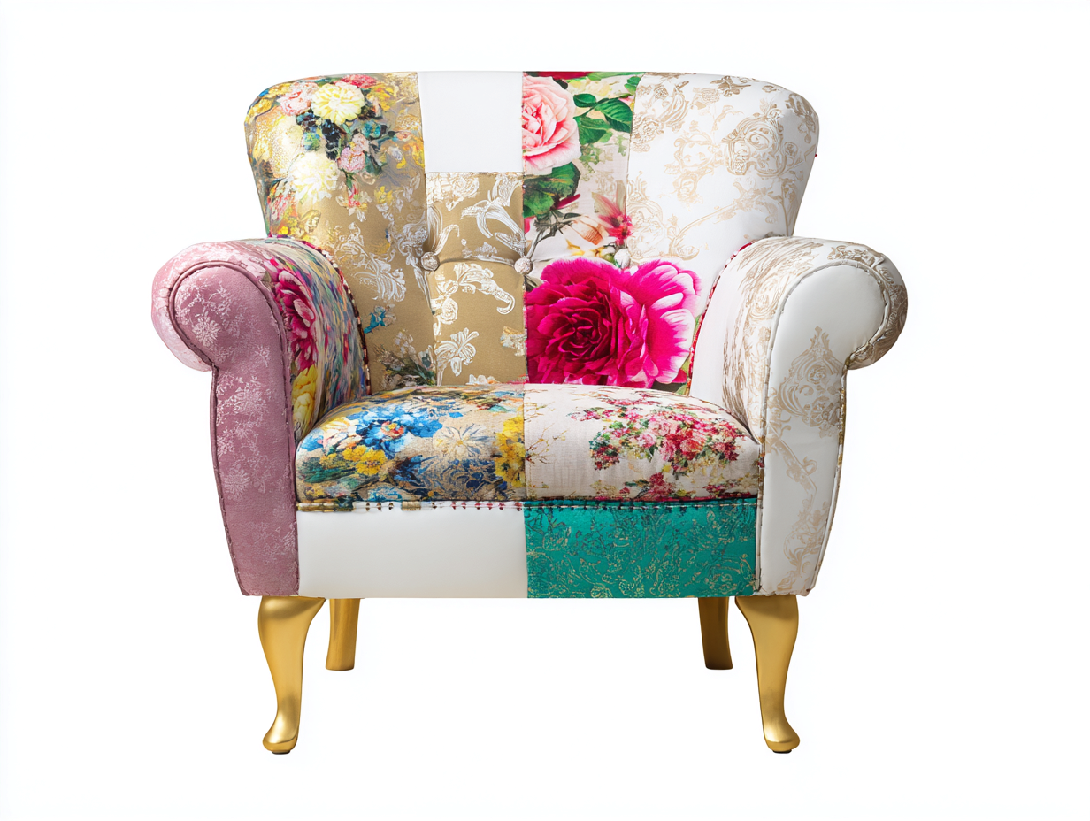 Sessel aus Stoff 132x82x92 cm - Mehrfarbig und Gold - Patchwork Chesterfield Stil-Talinranest