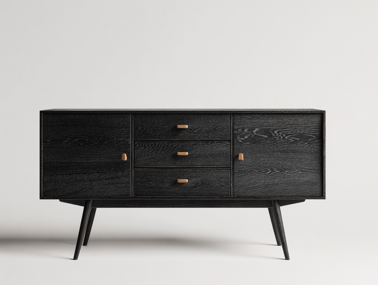 Dielenschränke Holzwerkstoff 160x40x78 cm - schwarz-naturholzfarben - modernes Flurmöbel mit 2 Türen und 3 Schubladen-Talinranest