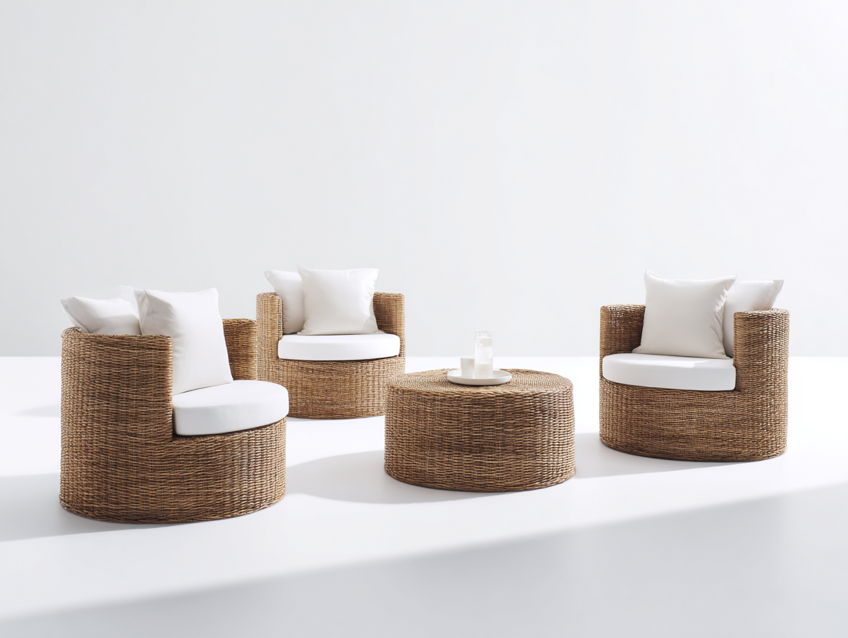 Gartensofa Polyrattan Set 85x85x72 cm - Naturbraun-Weiß - für Terrasse mit rundem Tisch-Talinranest