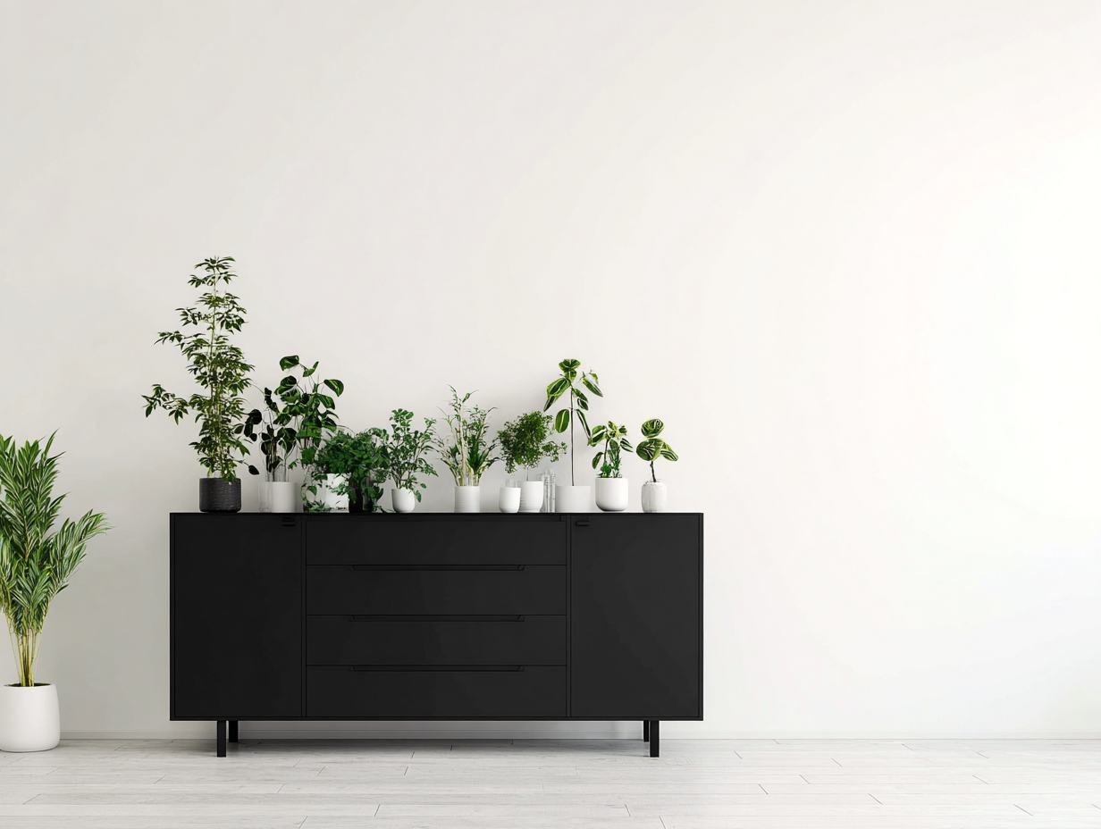 Dielenschränke Holzwerkstoff 170x42x78 cm - schwarz - modernes Flurmöbel mit 2 Türen und 4 Schubladen-Talinranest