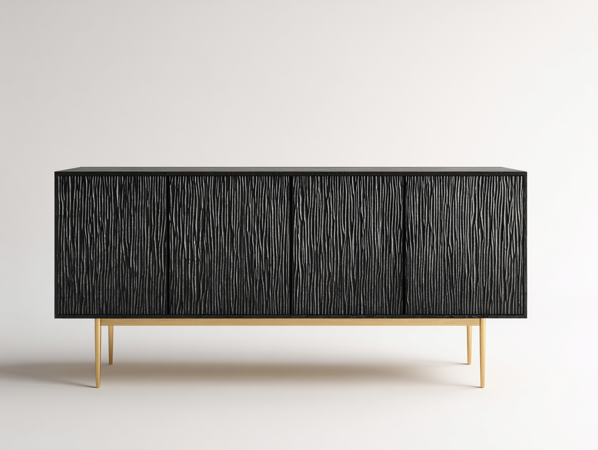Dielenschränke Holzwerkstoff 200x40x80 cm - Schwarz-Gold - modern mit 4 Türen-Talinranest