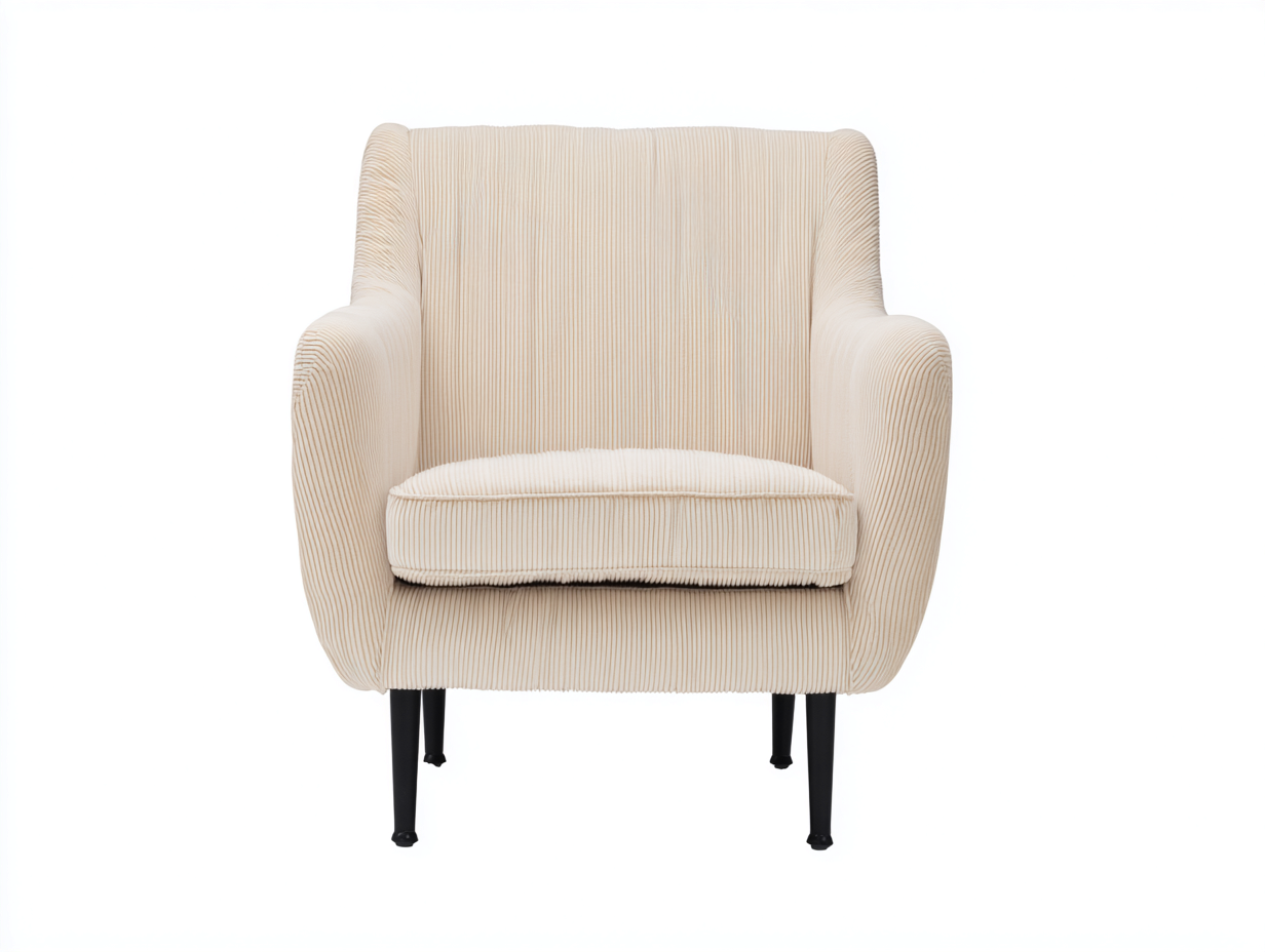 Sessel Cordstoff Metall 82x78x88 cm - Cremeweiß-Schwarz - modern für Wohnzimmer-Talinranest