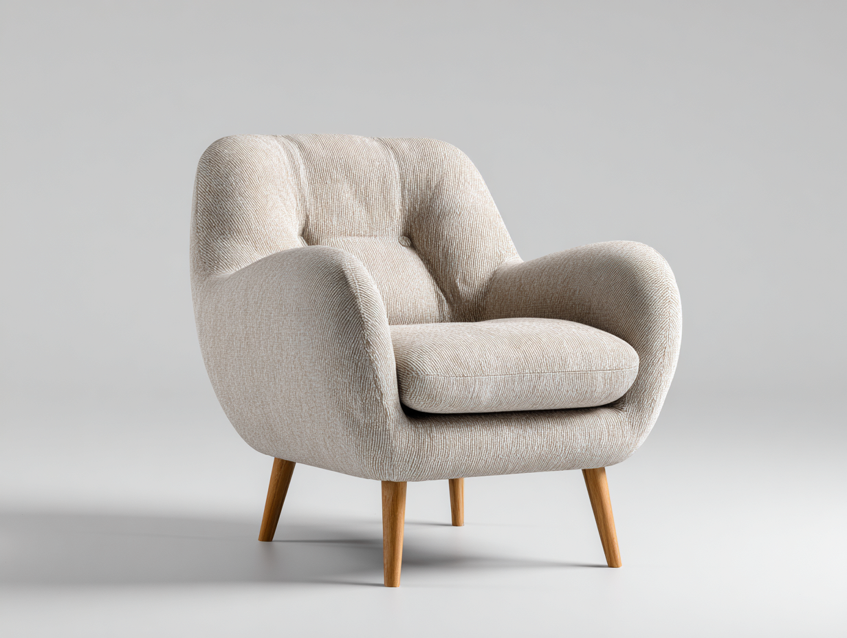 Sessel aus Strukturstoff und Holz 82 x 86 x 84 cm - Beige-Naturfarben - Gerundetes Design für das Wohnzimmer-Talinranest