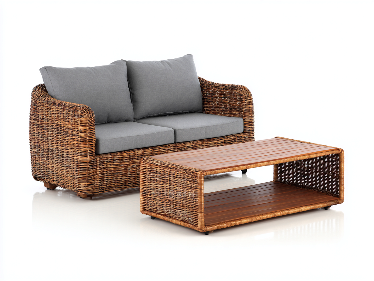 Gartensofa Polyrattan mit Tisch 180x85x80 cm - Braun-Grau - modernes Lounge Design-Talinranest