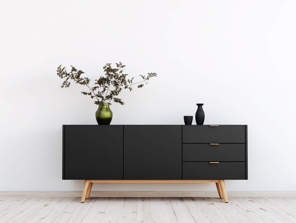 Dielenschränke aus Holzwerkstoff und Holz 180 x 40 x 80 cm - Schwarz-Naturfarben-Gold - Zweitüriges Design mit 3 Schubladen für den Flur-Talinranest