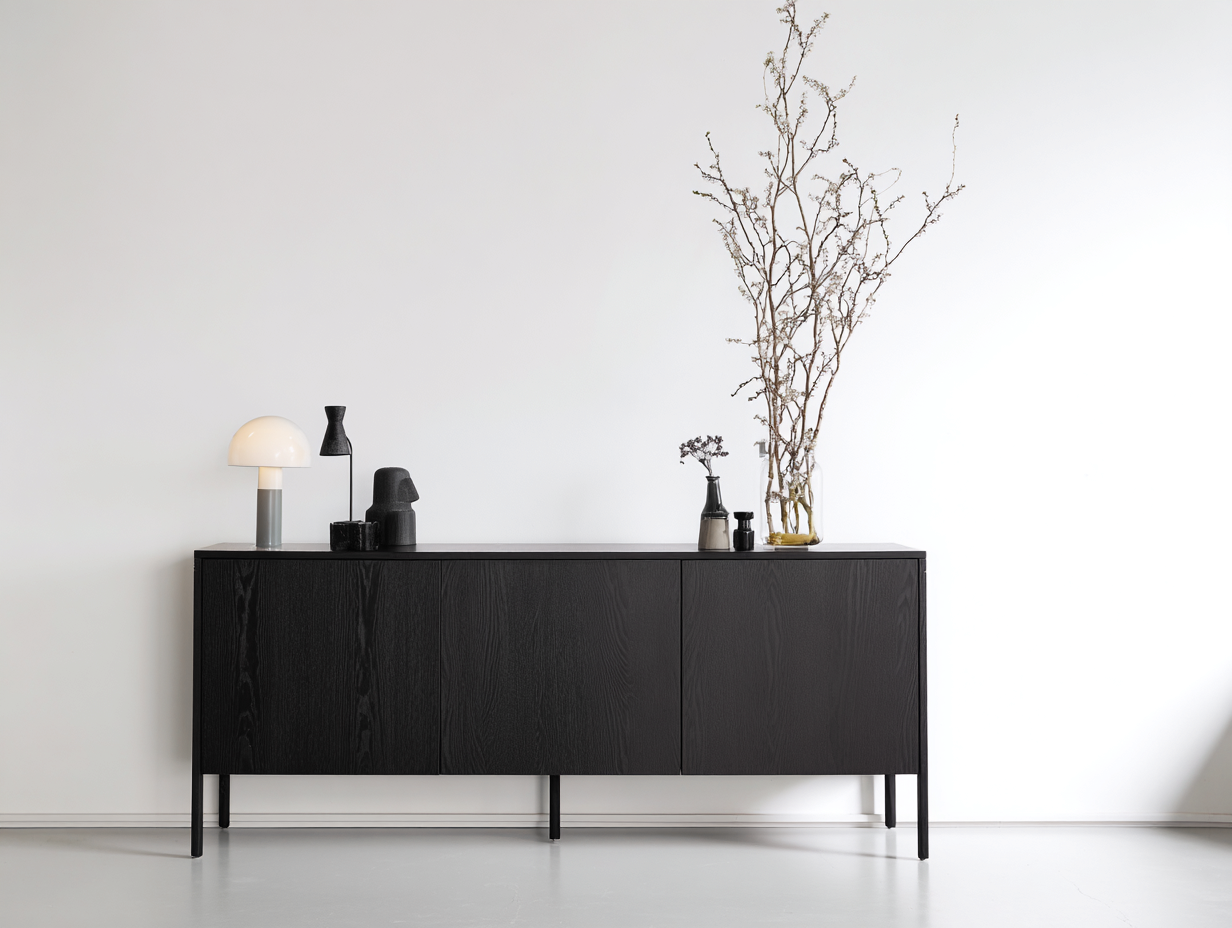 Dielenschränke aus Holzwerkstoff und Metall 180 x 40 x 80 cm - Schwarz - Dreitüriges Design für den Flur-Talinranest