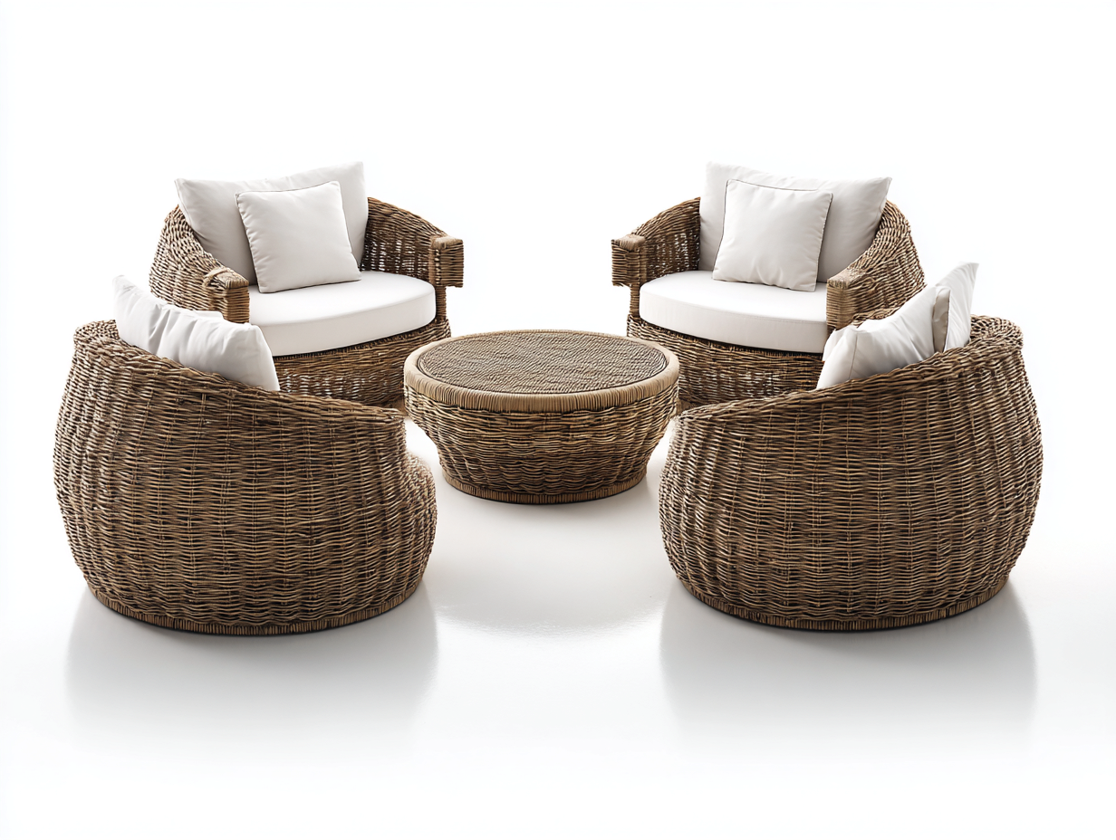 Gartensofa Set Rattanoptik 280x280x82 cm - Braun-Cremeweiß - runde Loungeform-Talinranest