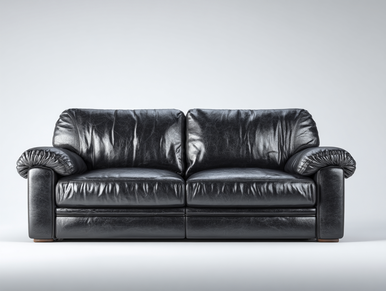 Zweisitzer Sofa aus Leder und Holz 200 x 95 x 90 cm - Schwarz-Dunkelbraun - Klassisches Polsterdesign für das Wohnzimmer-Talinranest