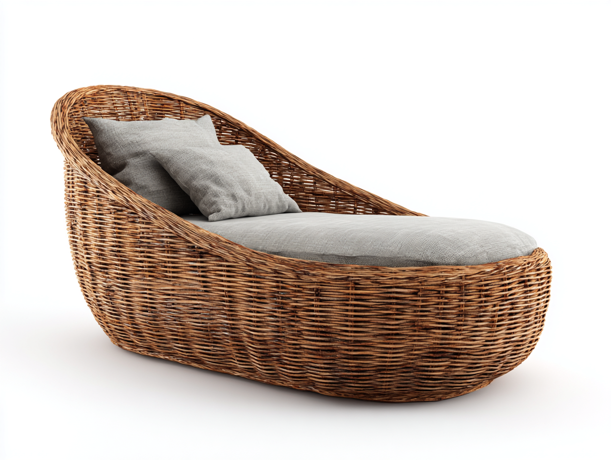 Sonnenliege aus Rattangeflecht 210x88x92 cm - Natur und Grau - geschwungenes Lounge Design-Talinranest
