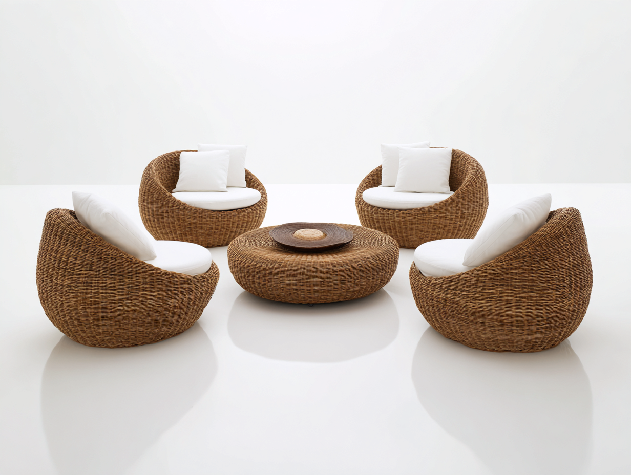 Gartensofa Set aus Polyrattan 300 x 300 x 78 cm - Braun-Weiß - 5-teiliges Runddesign für den Außenbereich-Talinranest