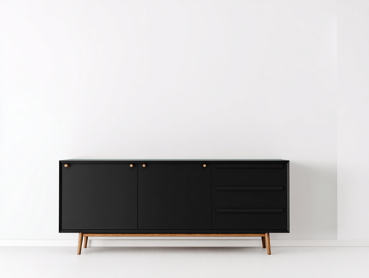Dielenschränke - MDF Holz und Metall 170x40x74 cm - Schwarz-Natur-Gold - Modern mit 2 Türen und 3 Schubladen-Talinranest