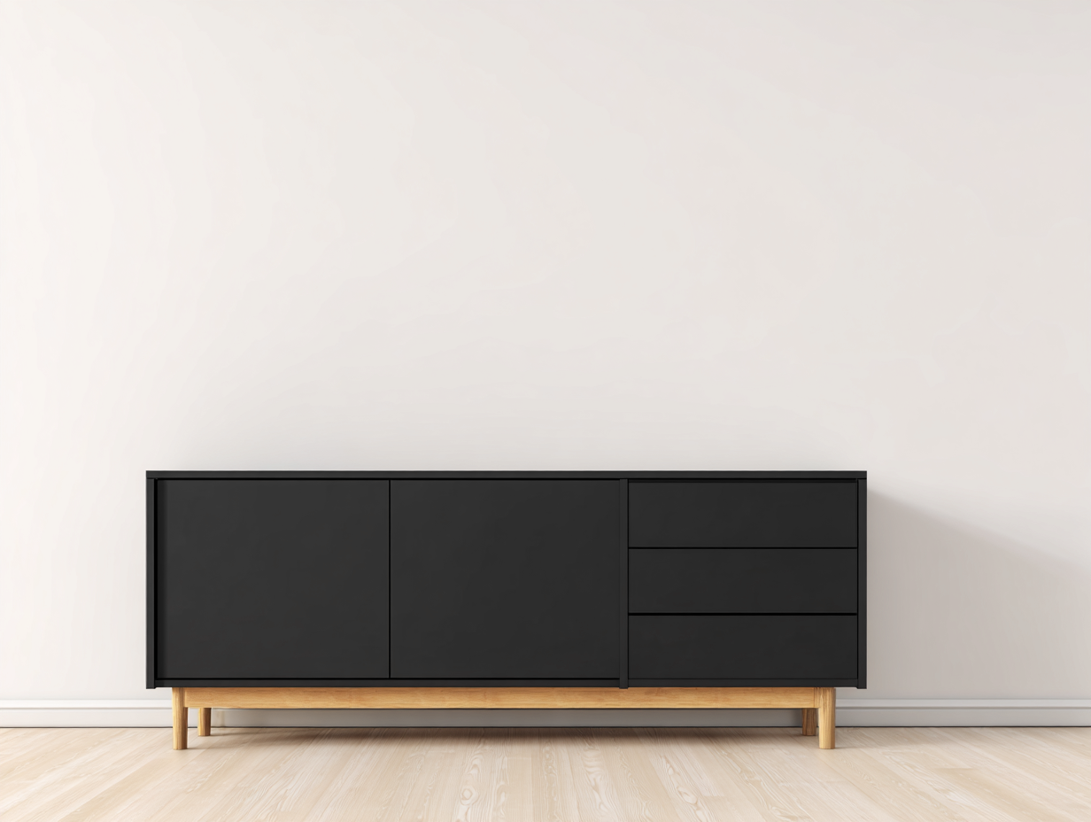 Dielenschränke Holzwerkstoff 180x40x78 cm - Schwarz-Natur - modern mit 2 Türen und 3 Schubladen-Talinranest