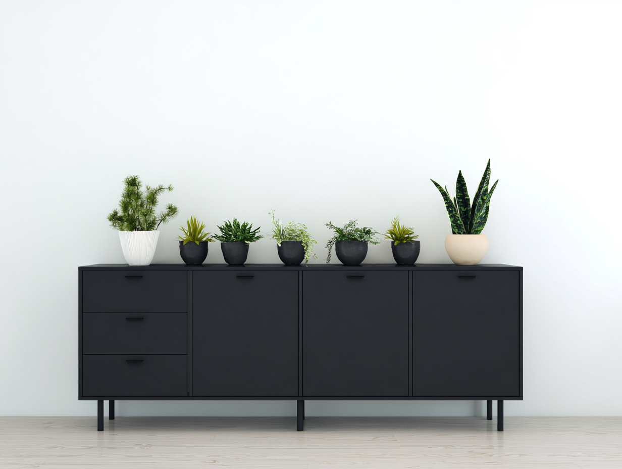 Dielenschränke - MDF und Metall 180x40x78 cm - Schwarz - Modern mit 3 Türen und 3 Schubladen-Talinranest