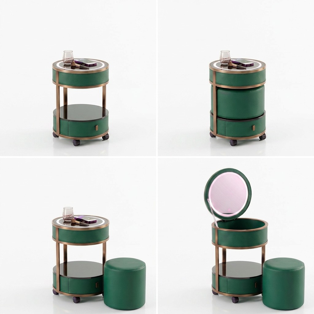 [Copy]Jingshanbaisui Modern Apartment Hotel Bedroom Makeup Vanity Table LED 3-Color Lighted Mirror Wireless Charging Storage Drawers Universal Wheels