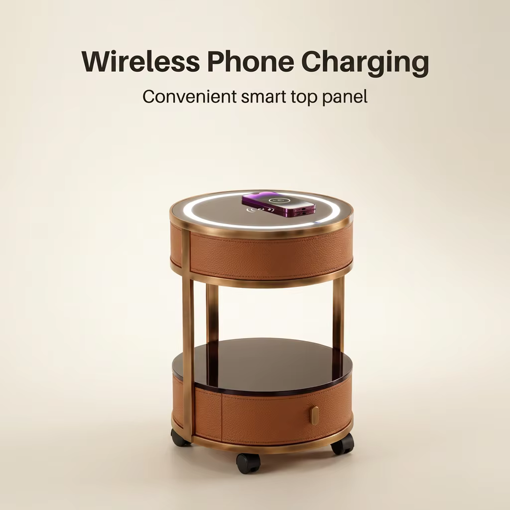Jingshanbaisui Modern Apartment Hotel Bedroom Makeup Vanity Table LED 3-Color Lighted Mirror Wireless Charging Storage Drawers Universal Wheels
