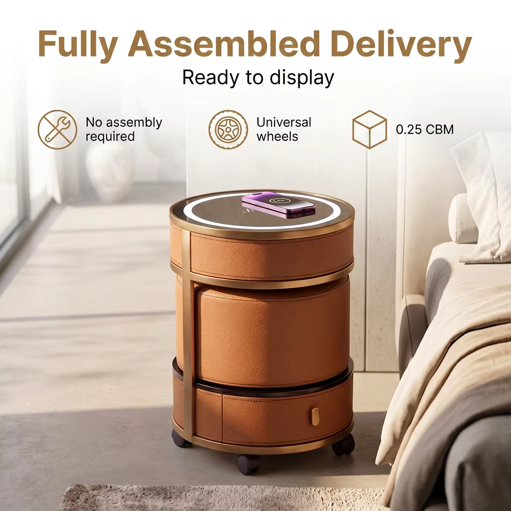 Jingshanbaisui Modern Apartment Hotel Bedroom Makeup Vanity Table LED 3-Color Lighted Mirror Wireless Charging Storage Drawers Universal Wheels