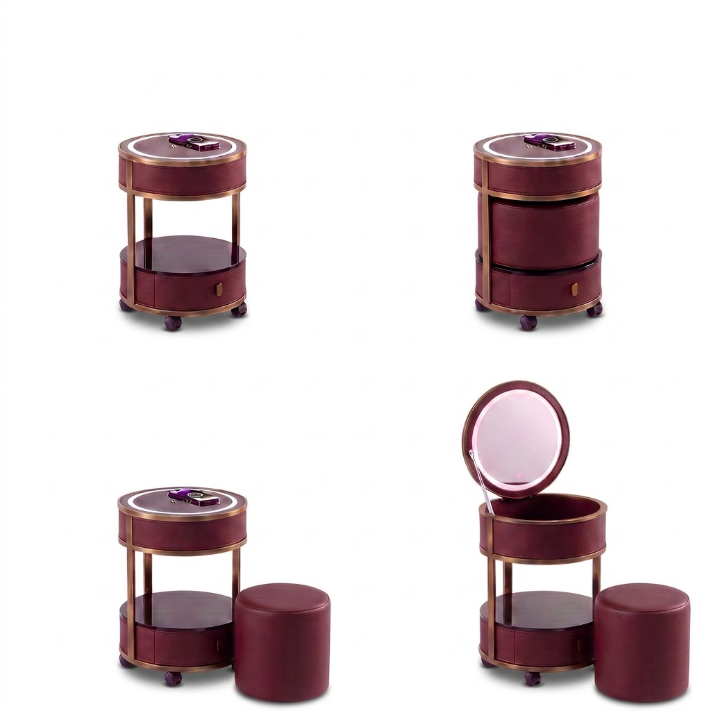[Copy]Jingshanbaisui Modern Apartment Hotel Bedroom Makeup Vanity Table LED 3-Color Lighted Mirror Wireless Charging Storage Drawers Universal Wheels
