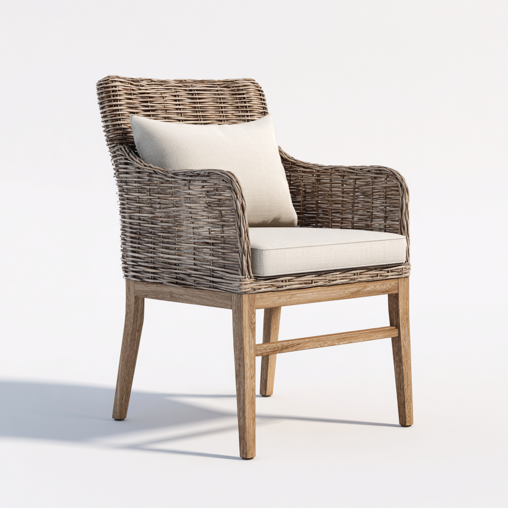 Chaise de jardin en rotin synthétique avec coussin 60x65x85 cm - beige et bois naturel - style naturel élégant-Gazensahome