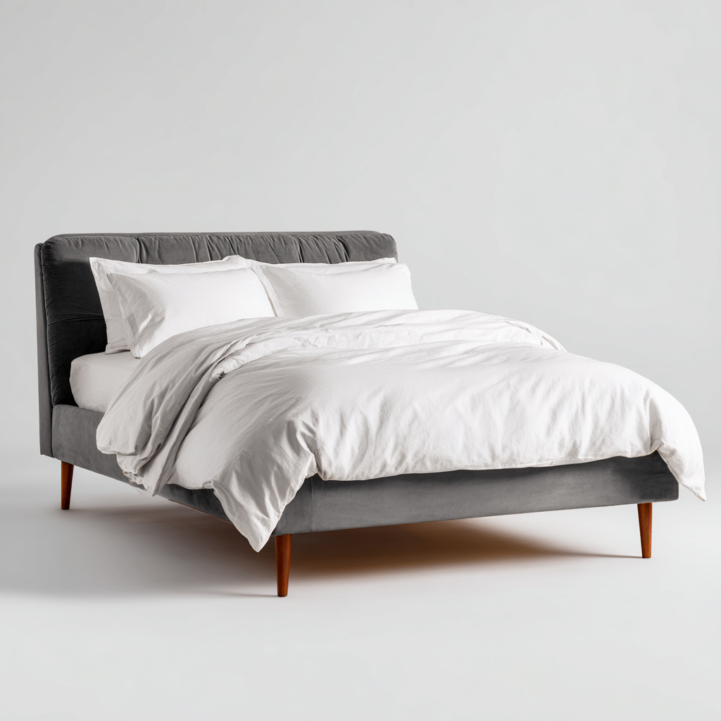 Lit double tapissé en tissu 200x160x105 cm - gris foncé - style contemporain pour chambre-Gazensahome