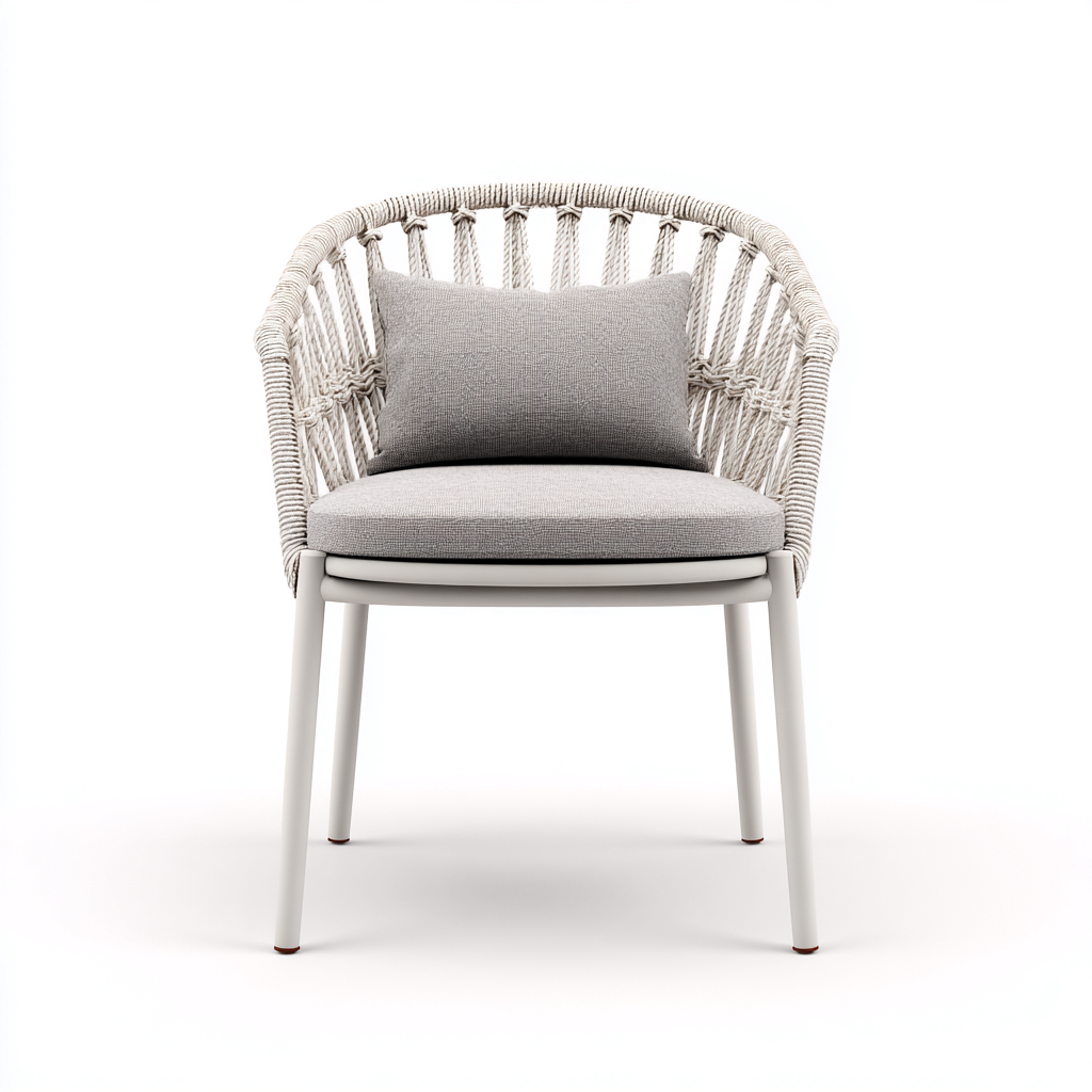 Chaise de jardin en corde tressée et métal 58x56x78 cm - beige et gris clair - style contemporain pour extérieur-Gazensahome