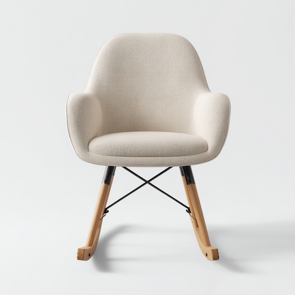 Fauteuil à bascule en tissu et bois 68x82x90 cm - beige et bois naturel - pour salon - design contemporain-Gazensahome