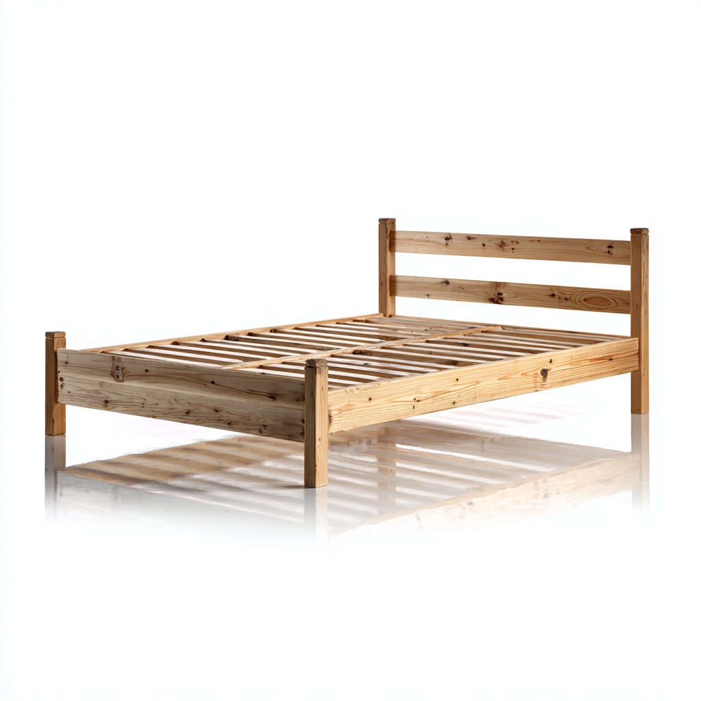 Lit double en bois massif avec sommier à lattes 200x160x85 cm - bois naturel - style simple et fonctionnel-Gazensahome